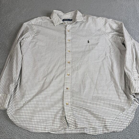Polo Ralph Lauren Shirt Mens 2XB Big Gray Burgundy Check Button Long Sleeve Pony - Picture 1 of 12